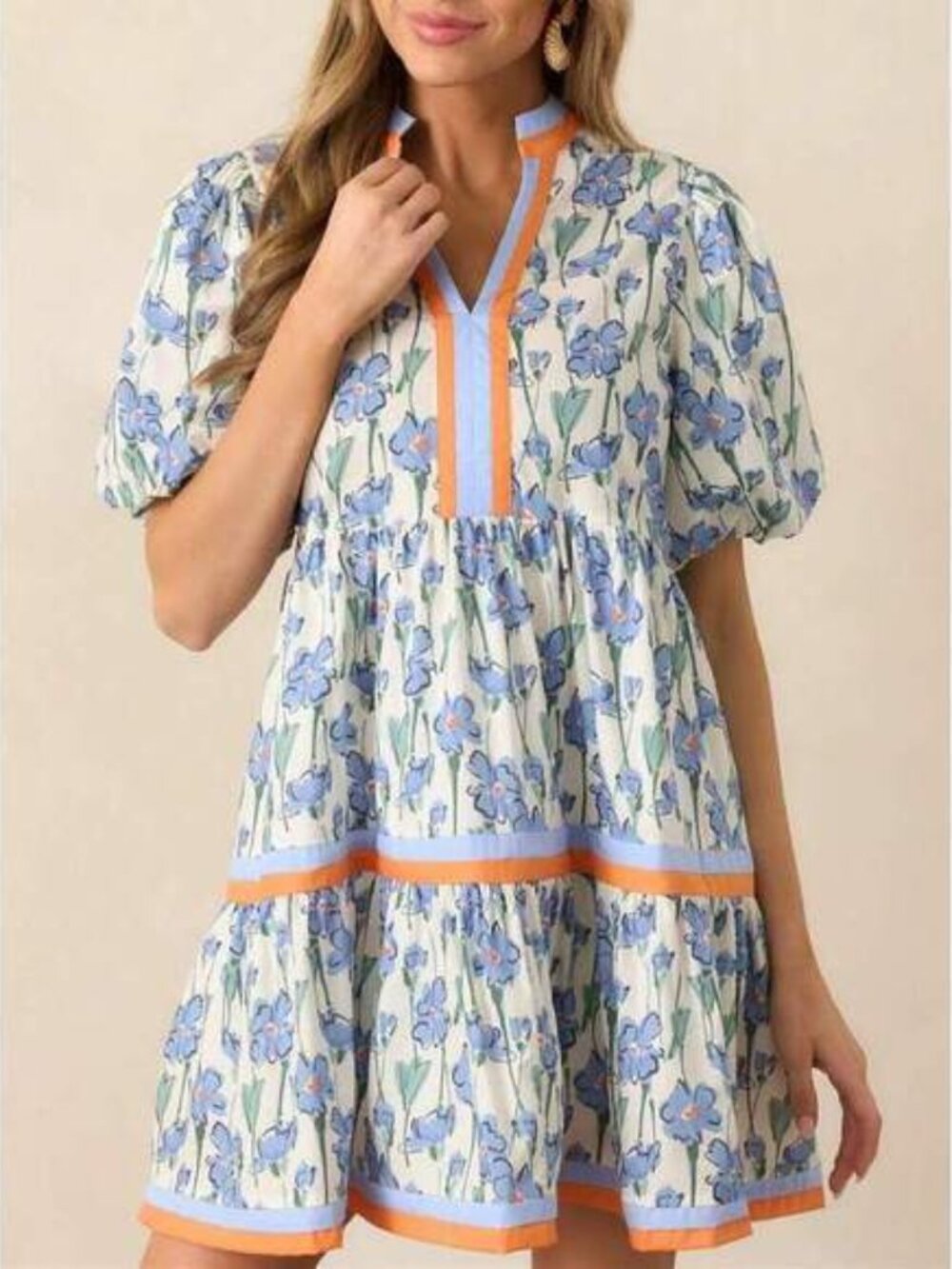 Y2K Babydoll Mini Dresses V Neck Puff Sleeve Short Dress Beach Sundress